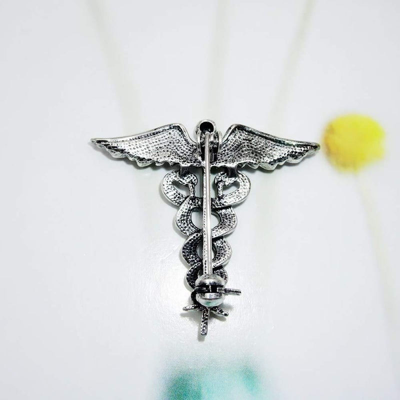 QIAN0813 Medical Symbol Caduceus Stethoscope RN Nursing Badge Brooches Lapel Pin for Registered Nurse Doctor Rod Of Asclepius Emergency Brooch Jewelry (Vintage Silver) - Image 3